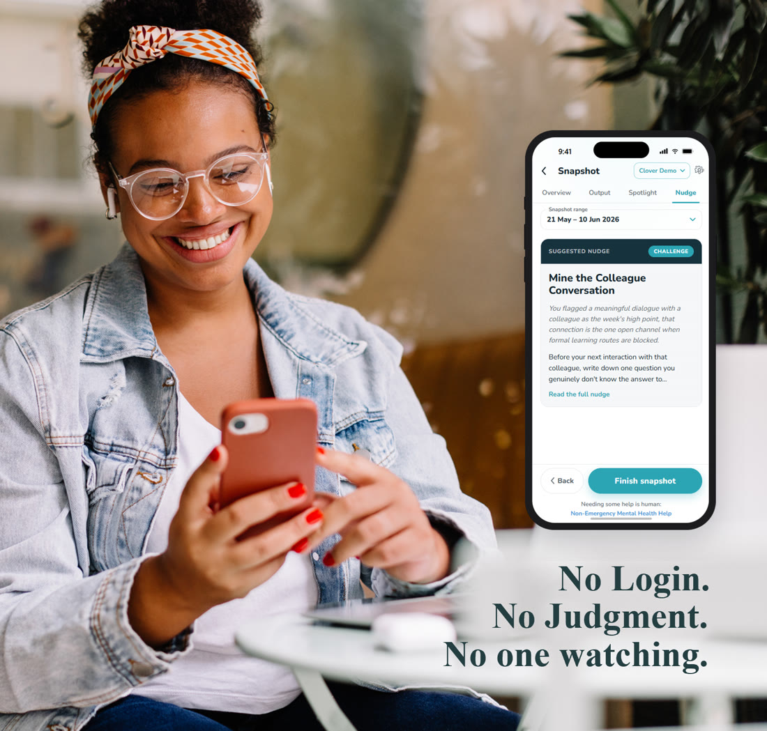 No login, no judgment, no one watching: a person at home doing their daily Clover ERA check-in.